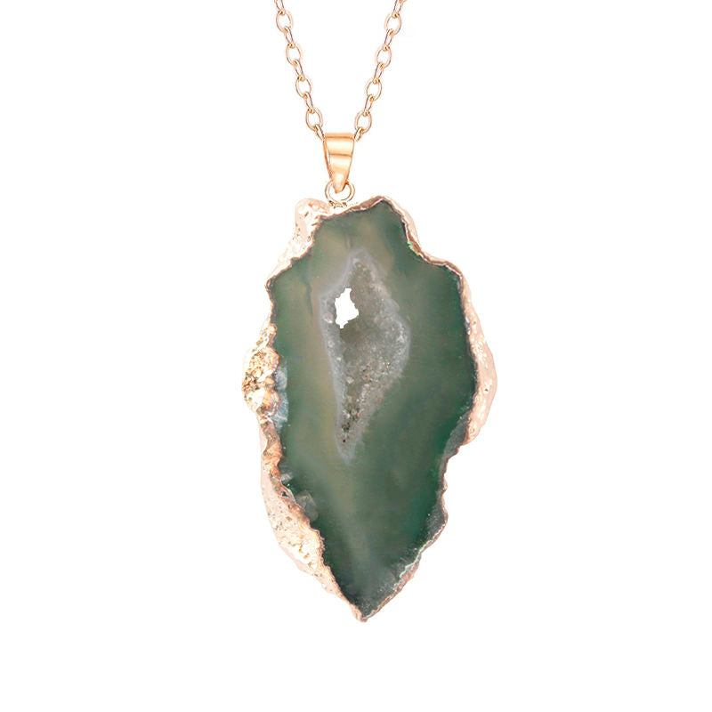 Natural Geode Crystal Agate Reiki Pendant Necklace