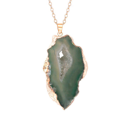 Natural Geode Crystal Agate Reiki Pendant Necklace