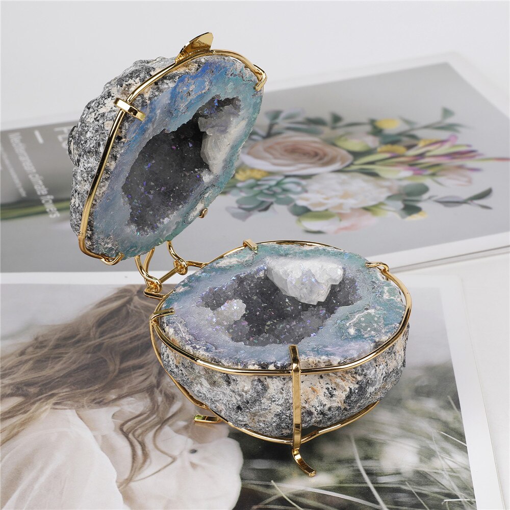 Natural Stones Druzy Agate Geode Jewelry Box