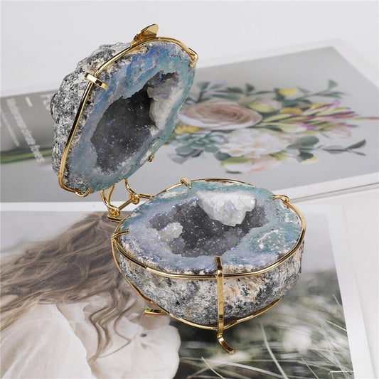 Natural Stones Druzy Agate Geode Jewelry Box