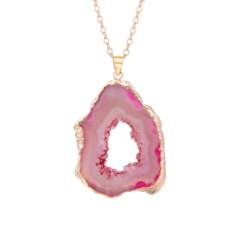 Natural Geode Crystal Agate Reiki Pendant Necklace