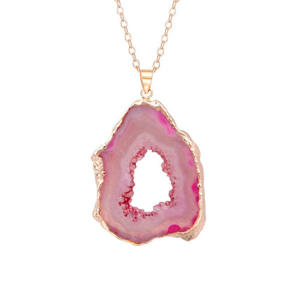 Natural Geode Crystal Agate Reiki Pendant Necklace