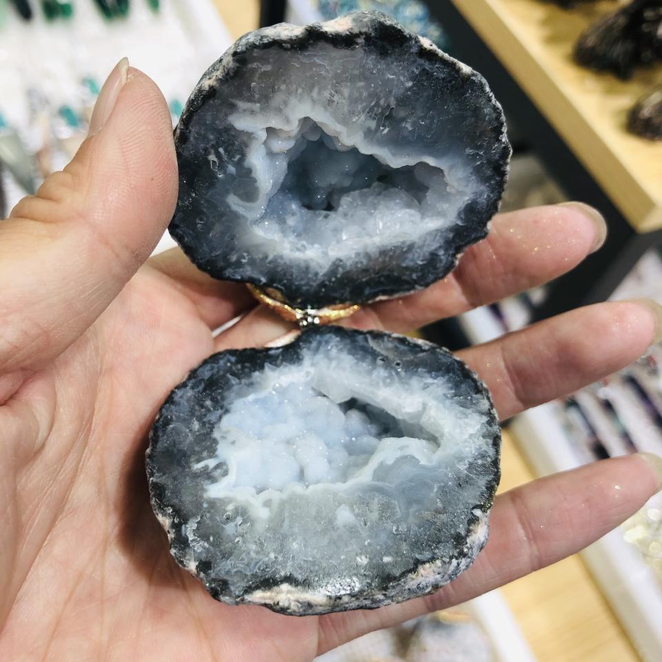 Natural Crystal Druzy Mexican Agate Geode Ring Box