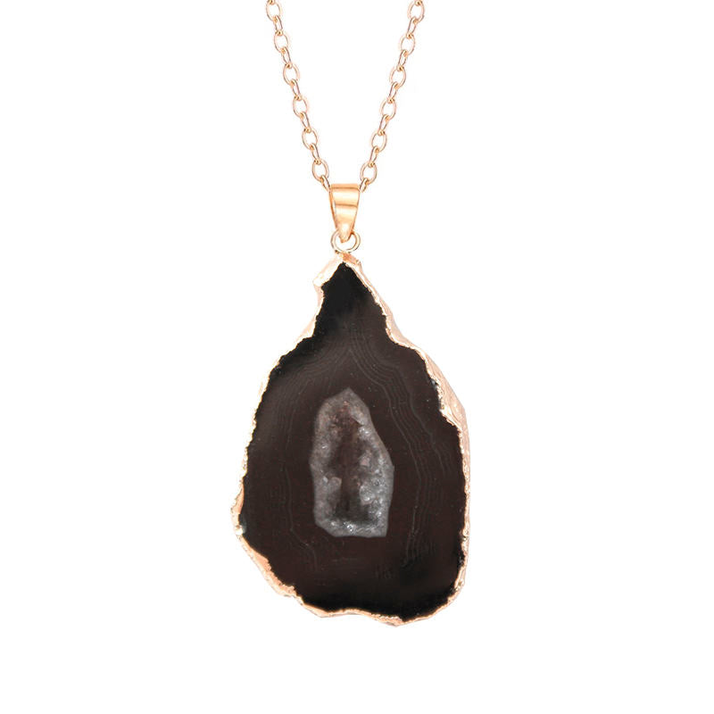 Natural Geode Crystal Agate Reiki Pendant Necklace