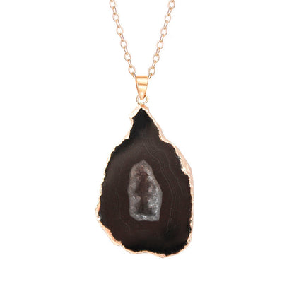 Natural Geode Crystal Agate Reiki Pendant Necklace