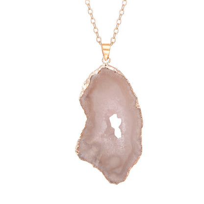 Natural Geode Crystal Agate Reiki Pendant Necklace