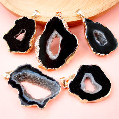 Natural Geode Crystal Agate Reiki Pendant Necklace