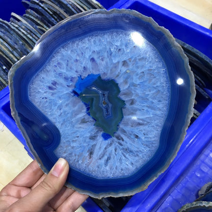 150mm Large BLUE Agate Slice Geode Polished Crystal Quartz