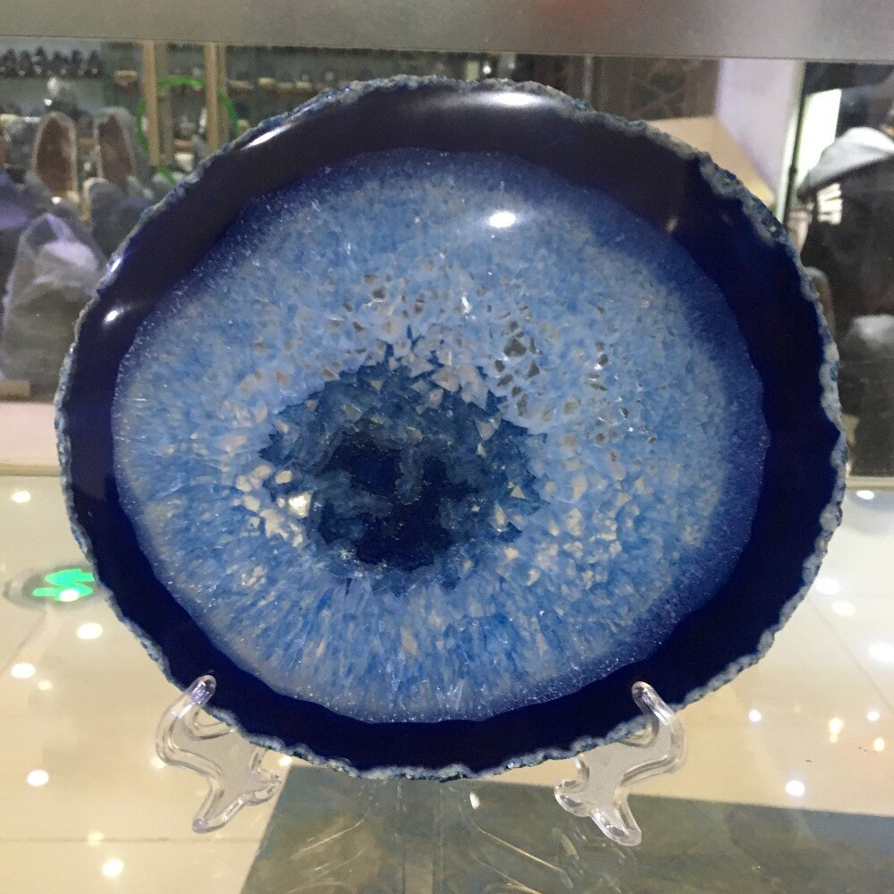 150mm Large BLUE Agate Slice Geode Polished Crystal Quartz