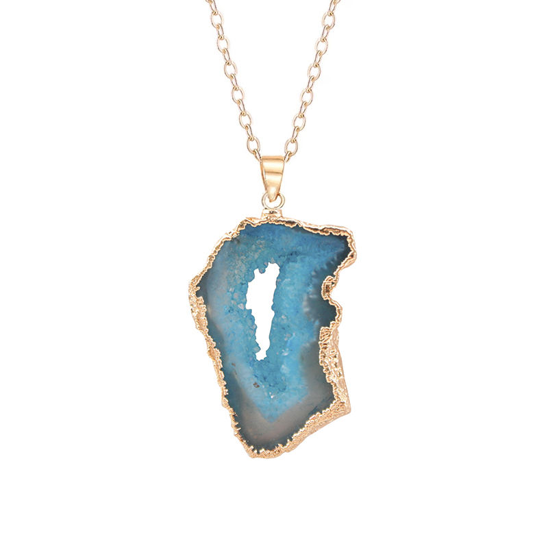 Natural Geode Crystal Agate Reiki Pendant Necklace