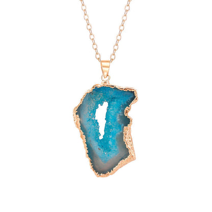 Natural Geode Crystal Agate Reiki Pendant Necklace