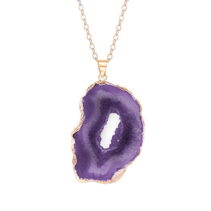 Natural Geode Crystal Agate Reiki Pendant Necklace