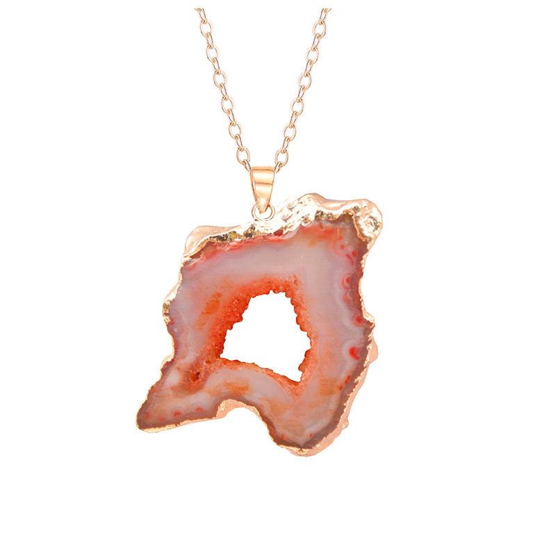 Natural Geode Crystal Agate Reiki Pendant Necklace