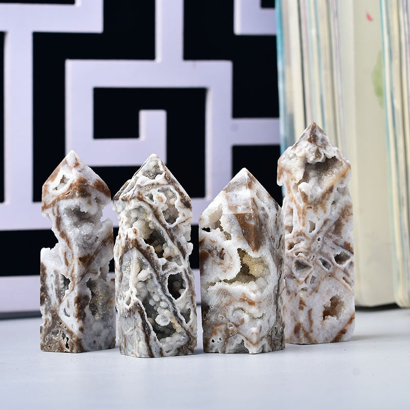 Healing Druzy Crystal White Agate Tower Natural Crystal Gemstone