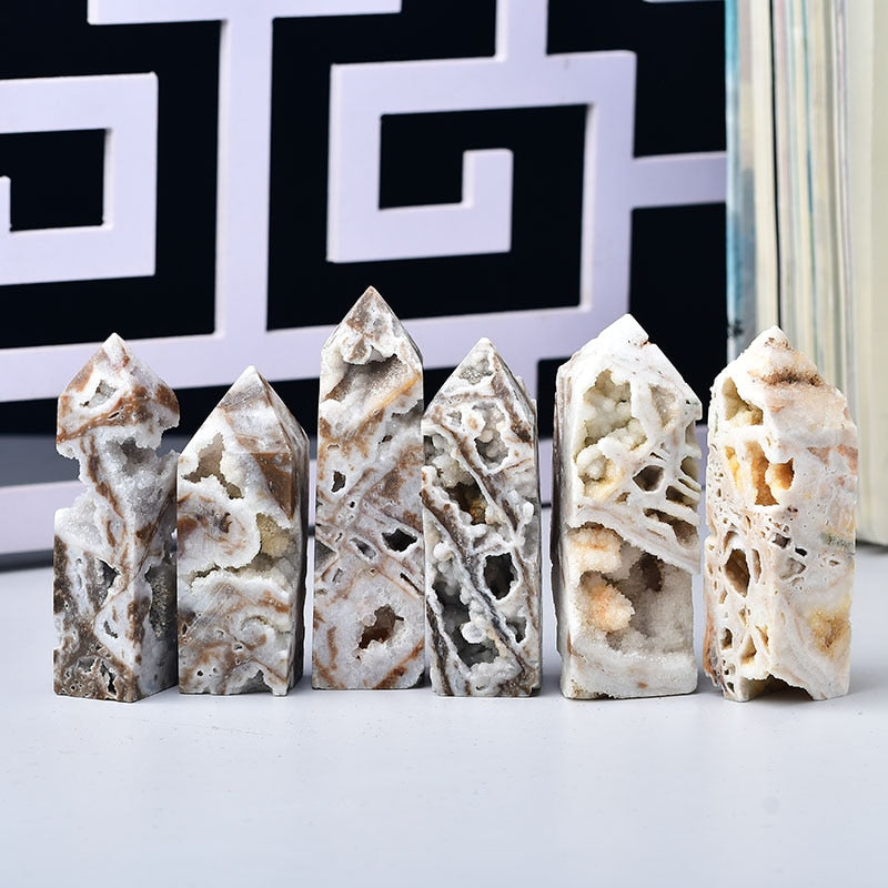 Healing Druzy Crystal White Agate Tower Natural Crystal Gemstone