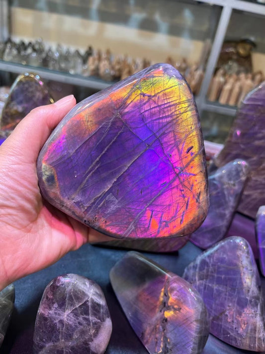 Natural Crystal Blue And Violet Moonstone Raw Gemstone Ornament
