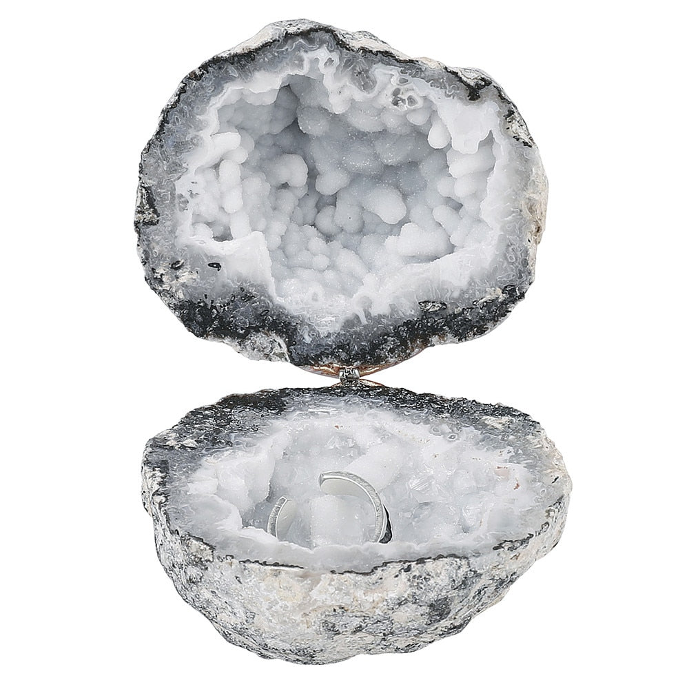 Natural Agate Geode Rough Quartz Ring Box