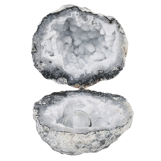 Natural Agate Geode Rough Quartz Ring Box